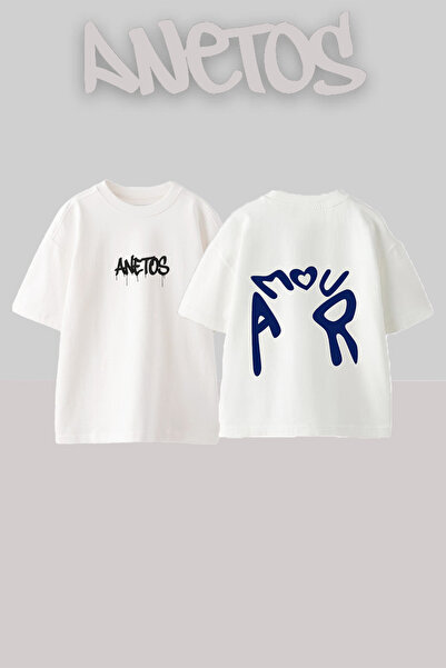 Anetos Μπλουζάκι Amour Love Design με στάμπα στην πλάτη, βαμβακερό λευκό over...