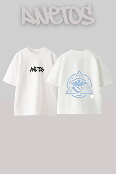 Anetos Eye Of 1 Design Βαμβακερό λευκό μπλουζάκι oversize με στάμπα στην πλάτη