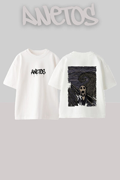 Anetos Tricou supradimensionat alb din bumbac cu imprimeu pe spate Scream Nig...