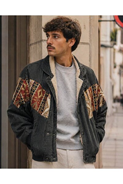 CANMODA (7939) Recien Unisex Γούνινο Γιακά Vintage Αζτέκικο Μπουφάν Oversize ...