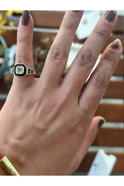 mibrillo Black enamel single stone serenay ring