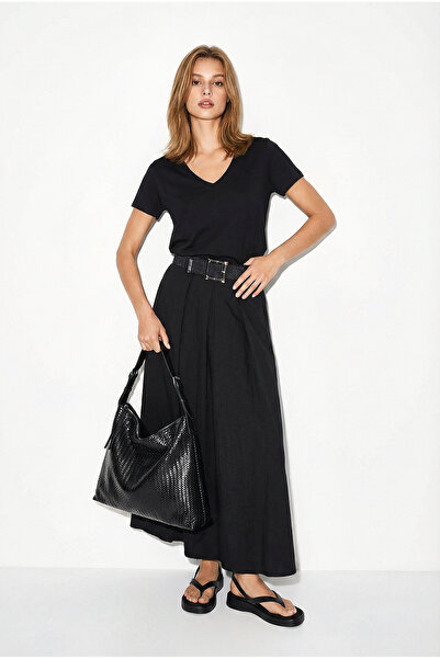 VENA Kadın Boyfriend V Yaka Regular Fit Modal Tişört Lyocell (Tencel™) - Siyah