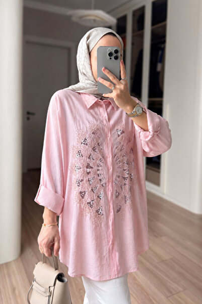 Ka Hijab Πουκάμισο με ροζ χάντρες - Ροζ