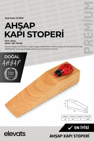 Elevats Premium Ahşap Kapı Stoperi | Dekoratif Kapı Durdurucu | Kaymaz Kapı T...