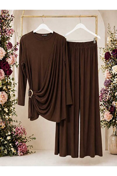 ECK MODA Γυναικείο Σετ Πάνω-Κάτω με Λεπτομέρεια Πόρπης από Εύκαμπτο Ύφασμα Sa...