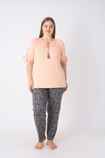 JENİKA Σετ πιτζάμες μεγάλου μεγέθους με στρογγυλή λαιμόκοψη από βισκόζη, δαντ...