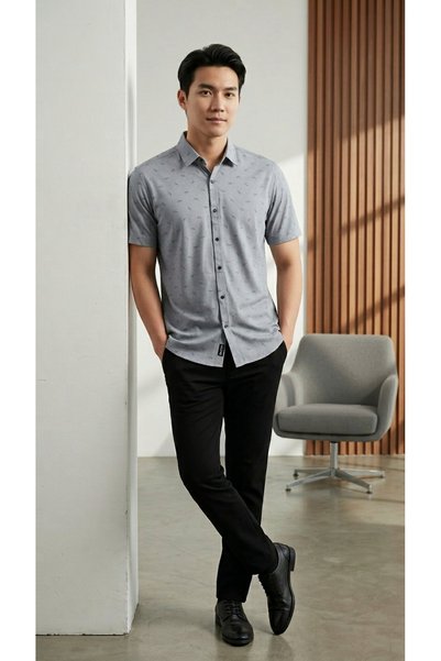 Smc by Semco Patterned Buttoned Indigo Short Sleeve Men's Shirt
