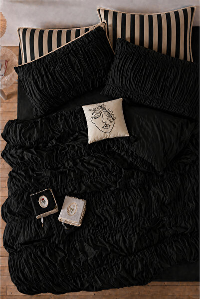 İQON Σετ Παπλωματοθήκης Διπλού Μεγέθους Μαύρο με κορδόνι περίσφιξης