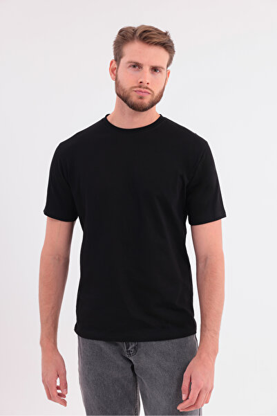 Stone Men's 100% Cotton Black Crew Neck Basic T-Shirt