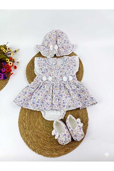 Mussora Baby Kız bebek Çiçek desenli 3'lü takım %100 Pamuk Müslin Kumaş!