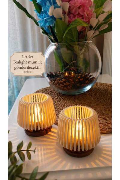 Abundix3Dstudio 2'li Dekoratif Modern Tealight (LED) Mumluk,Kahve Yanı Sunuml...