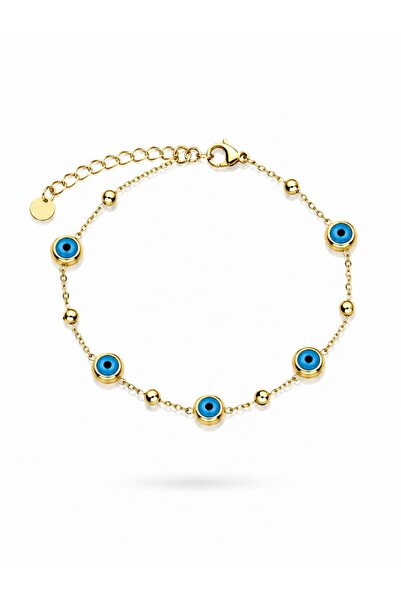 Clariss 316L Çelik Gold Renk Top Zincirli Nazarlı Kadın Bileklik