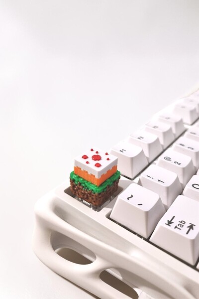 tredblock Minecraft Çim Bloğu & Kek Tasarımlı 3D Artisan Keycap - Mekanik Kla...