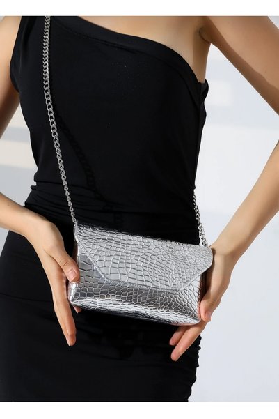 Askora Crocodile Patterned Chain Strap Women's Shoulder Bag
