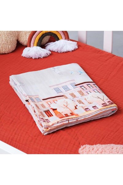 HAFY BABY Organic cotton, city patterned muslin cover
