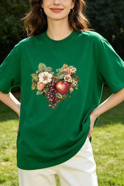 Fleck Womens T Shirts Fruit And Flower Heart Print Casual Loose Fit Summer Top