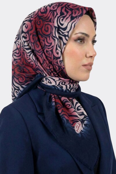 hadiora وشاح نسائي مزخرف باللون الأزرق الداكن والفوشيا