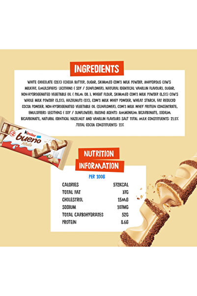 Kinder Bueno cu Ciocolata Alba si Crema Alune, cutie 15 buc x 39g
