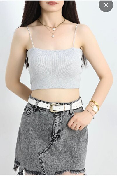 Lidyabutikkk İp Askılı Atlet Büstiyer Crop Gri