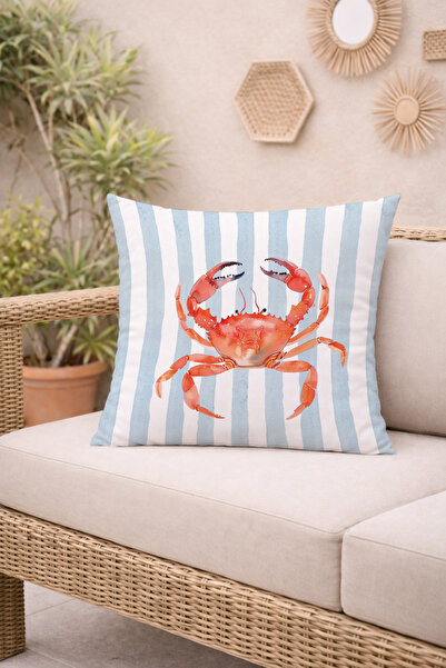 Evmila Orange Crab Patterned Striped Double-Sided Printed Suede Decorative Th...