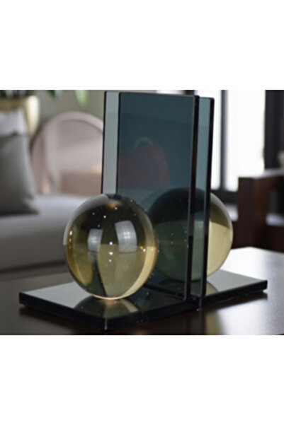 Savita Home CA-23 L Küre Kitap Tutucu Füme Cam Dekoratif Modern Kitaplık Akse...