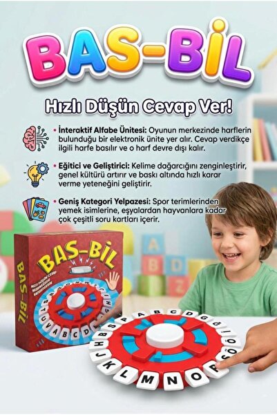 Tıfıl Toys Bas-Bil Hızlı Düşün Cevap Ver! İnteraktif Pilli Soru Kartlı Eğitic...