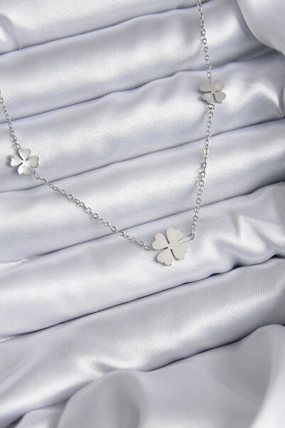 shopwave 316L Steel Chain Silver Color Clover Model Women's Necklace
