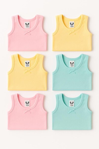 vovido Girl's 6-Piece Ribbed Cotton Undershirt Set - Pink, Yellow, Blue Color...