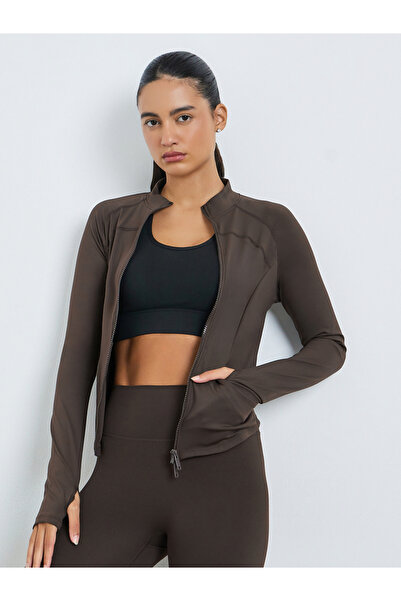 Styli Brown Contour Seam Thumbhole Detail Jacket