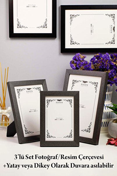 Raven 3'lü Set Düz Antrasit 10cmx15cm 13cmx18cm 15cmx21cm Resim, Fotoğraf, Be...
