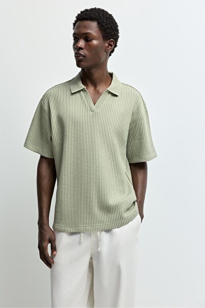 LEFTIES Gofre dokulu polo yaka t-shirt