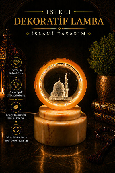 İlkbenaldim Işıklı Dekoratif Kristal Küre Lamba – Medine İslami Tasarım 360° ...