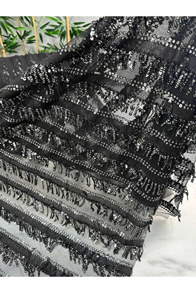 ipekkumaş Black Fringed Sequin Fabric Our Product Is Sold by the Piece 1 Piec...