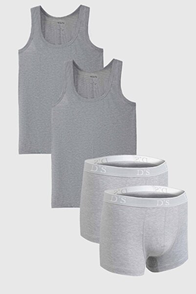D'S Damat Σετ μπόξερ με μπλουζάκι Ds Damat Grey 100% βαμβάκι 2 τεμαχίων