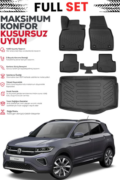 ko kaliteoto Volkswagen T-Cross 2026 Model 3D Kauçuk Alt Bagaj Havuzu 4D Havu...