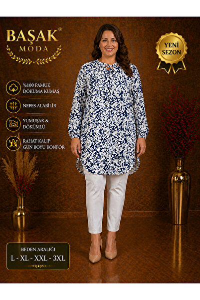 MK MODA BAŞAK Moda Başak Woven Patterned Tunic Comfortable Cut Plus Size 100%...