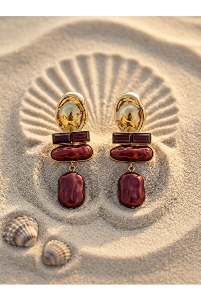 ZERA STEEL JEWELRY Bordo Gold Uyumlu Küpe