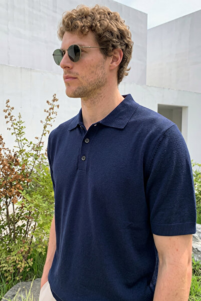CHUBA Erkek Polo Yaka Düğmeli Kısa Kollu Triko T-Shirt Lacivert 26S2016