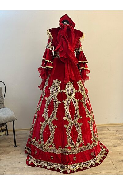 ZK ZÜMRÜT KAFTAN Bordo Şık İşlemeli Gelin Kına Kaftanı