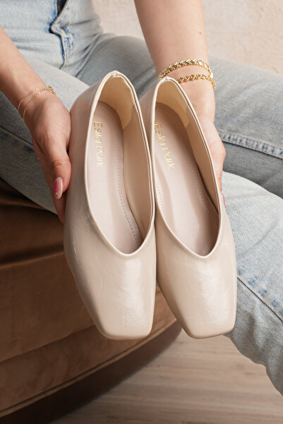 Esilapark Beige Leather Women's Ballerinas Orthopedic Comfortable Enjoy