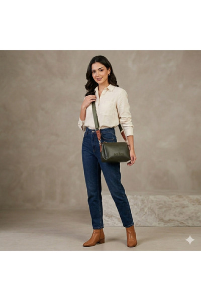 Nas Bag Kadın Sade Günlük Postacı Çantası ( 25x16 cm) Haki Taba Victoria