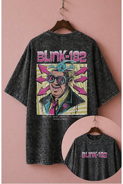 Fuddy Moda Unisex Oversize Blink-182 Pink Back Printed Rock Band Themed Washa...