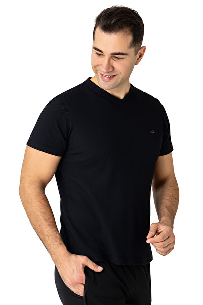 CROZWİSE Cotton Waffle V-Neck T-Shirt