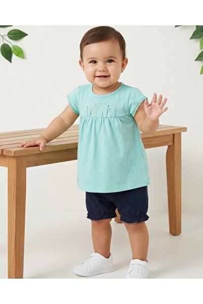 Ege Bebek Baby Girl 3-Piece Summer Set with Strap Bodysuit and Shorts, 3-6-9-...