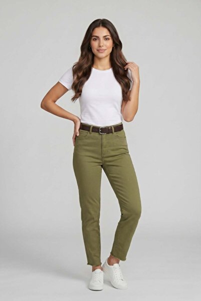 Manga Kadın Kemerli Yüksek Bel Skinny Pantolon M5306-1 Haki