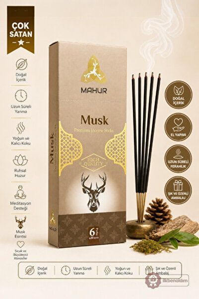 İlkbenaldim Premium Tütsü Çubuğu 6 Paket x 20 Adet Doğal İçerikli El Yapımı U...