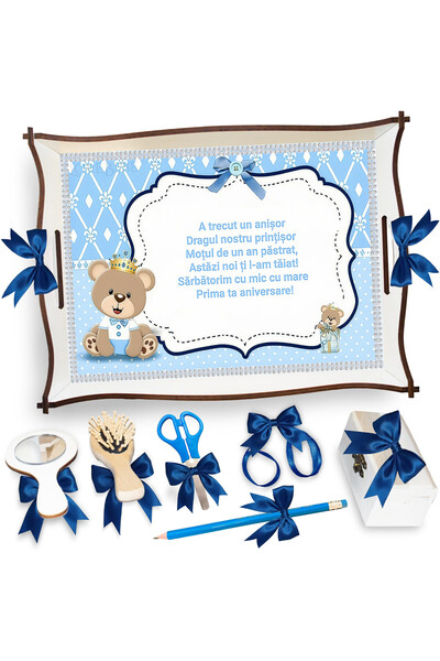 LoreBebe Set Tava Taiere Mot Baieti, Tavita Mot, 7 Piese, Model Ursulet Print...
