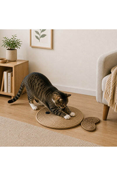 Naspar Fish Figured 100% Organic Straw Jute Rope Stitched Cat Scratching Mat ...