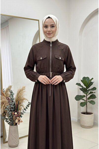 lavrisa Rochie de damă din țesătură Tencel, cu curea și fermoar pe jumătate, ...