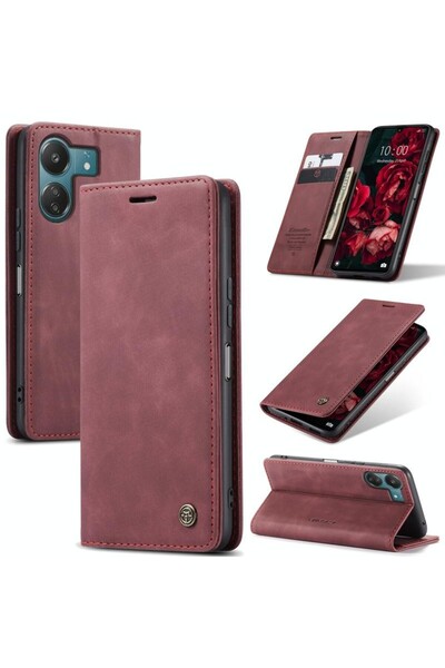 Caseme 013 Retro Θήκη Βιβλίο Wine Red (Xiaomi Redmi 13C/Poco C65)